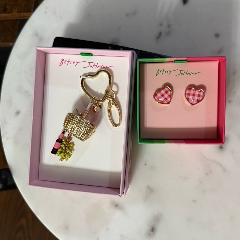 Betsey Johnson Picnic Basket and Pink and Gold Heart Earring - Collection